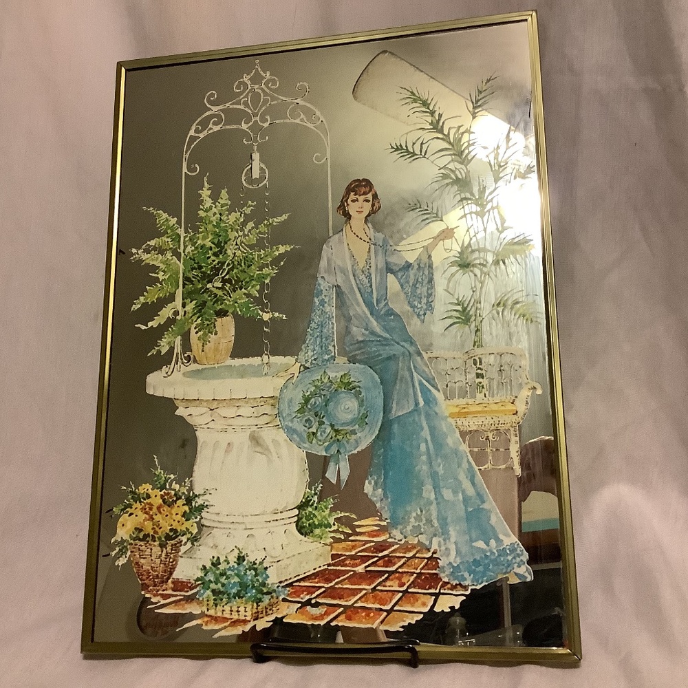Art Deco 15” x 11” mirrored patio garden image circa 1920’s woman
